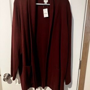 NWT JCrew Women's Burgundy Open Front Cardigan
